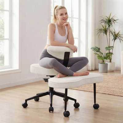Ergonomic Cross Legged Office Chair with Lumbar Support, 360° Swivel Meditation & Yoga Stool, Adjustable Active Seating for ADHD & Computer Work, Beige