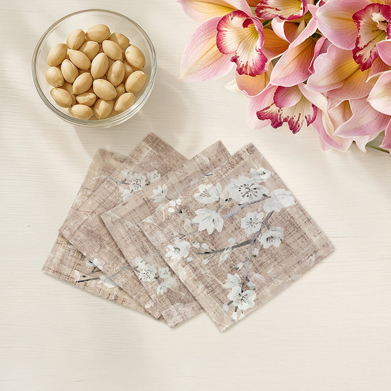 Blossom Fantasia Cotton Sateen Cocktail Napkins, French Gray
