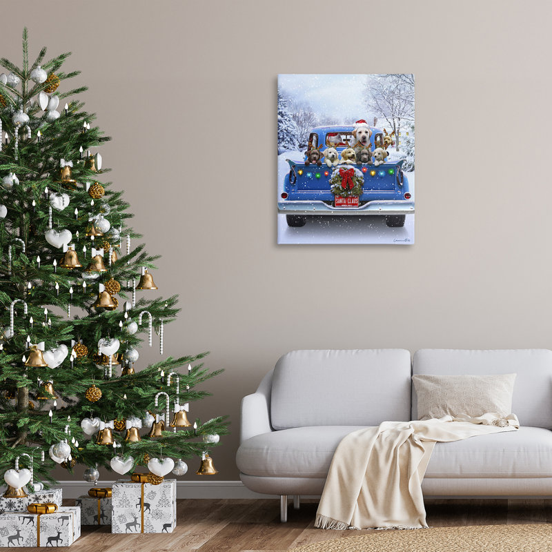Art mural sur toile de camion de Noël, design par Jadei, H 40 po x l 30 po
