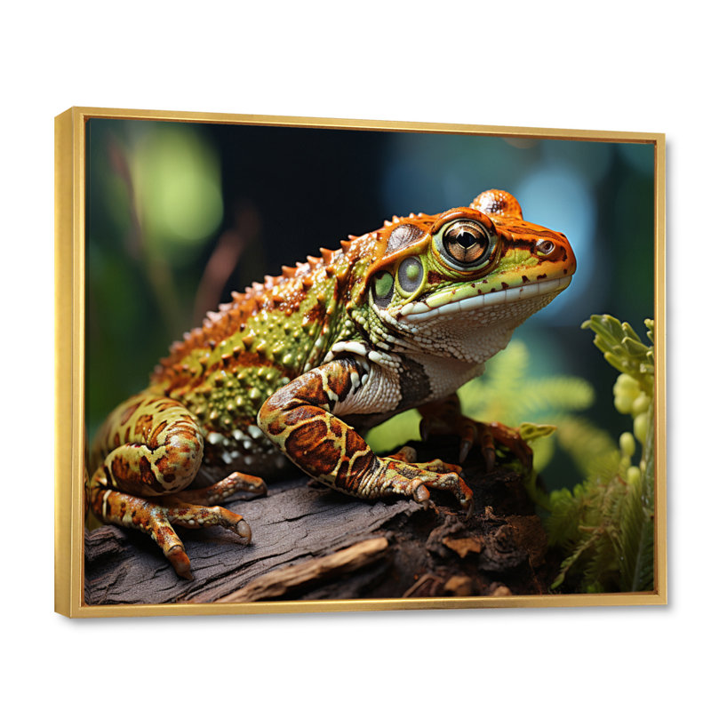 Portrait de grenouille II - impression, Cadre flottant doré, H 24 po x l 32 po x P 1 po