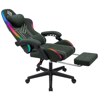 HOFFREE RGB Gaming Chair With Music Rhythm LED Lights And Bluetooth Speakers Fabric Game Chair Reclining Ergonomic Computer Chair With Footrest Massage Video Game Chair For Gaming & Office