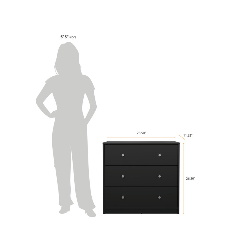 Clanton 28.50'' W 3 - Drawer Dresser, Black