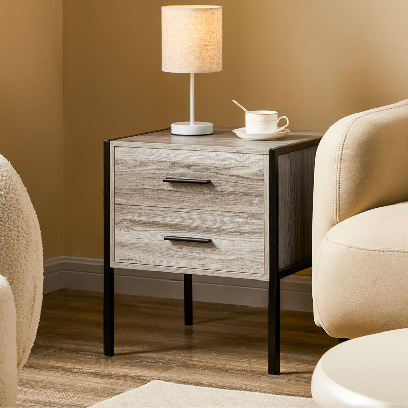 Oscar 2 Drawer Bedside Table, Grey