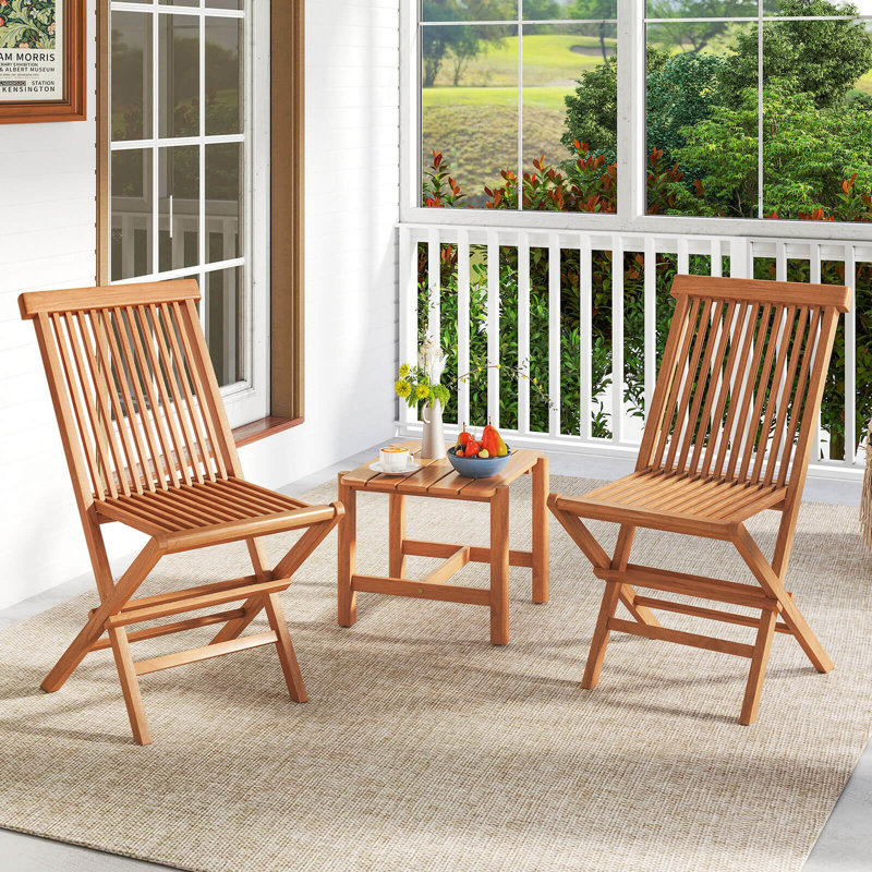 Ensemble bistro 3 pièces en bois de teck avec table et chaises, Teck