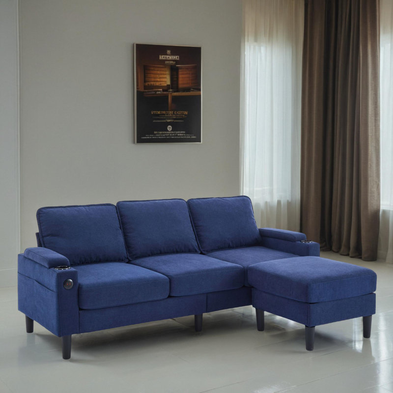 Canapé modulaire rembourré 2 pièces, Mélange de lin bleu