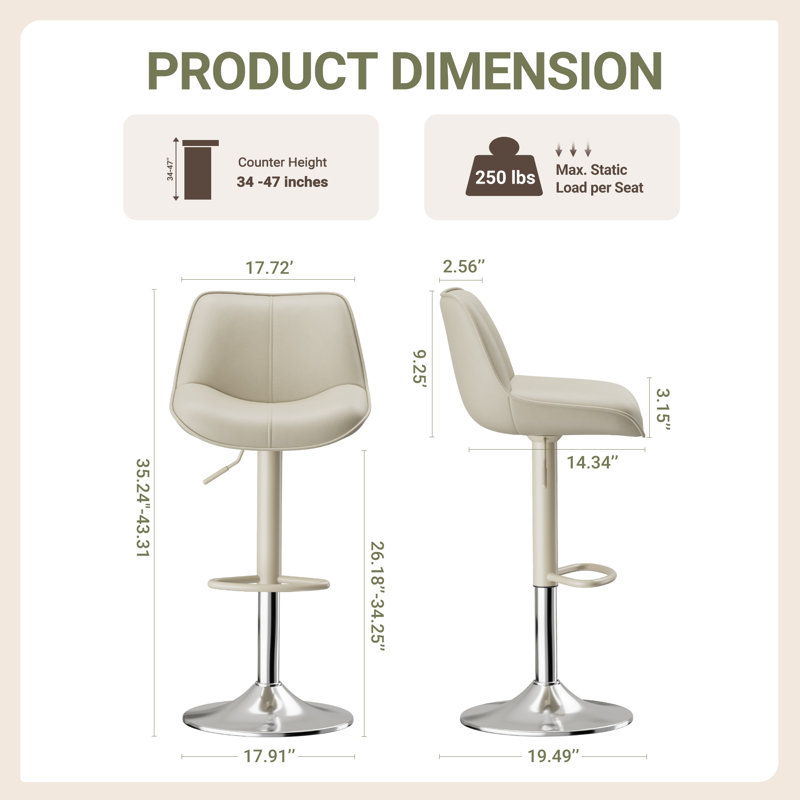 Tabourets de bar modernes et rembourrés en similicuir pivotant à hauteur réglable avec repose-pieds (ensemble de 4), Beige, 4