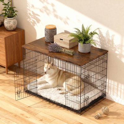 Wood-Style Countertop Topper for Dog Crates, Fits 24, 30, 36, 42, 48 Inch Cages, Dog Crate Cover Alternative, Rustic Finish, Designed for 24 Inch Crate (Crate Excluded)