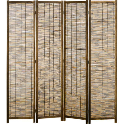 Écrans d'intimité portables 5,5 pi, paravent 4 panneaux. Tissé à la main, bois, pour séparateur de grenier, intimité. Tissé à la main et chambre attrayante