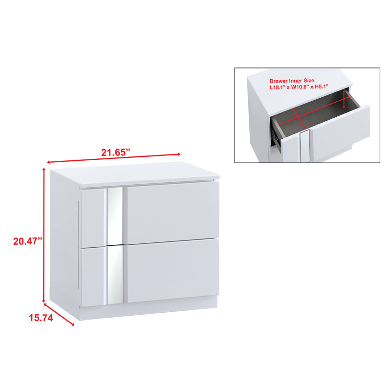 Anulus Modern 2 Drawer Lacquer Nightstand