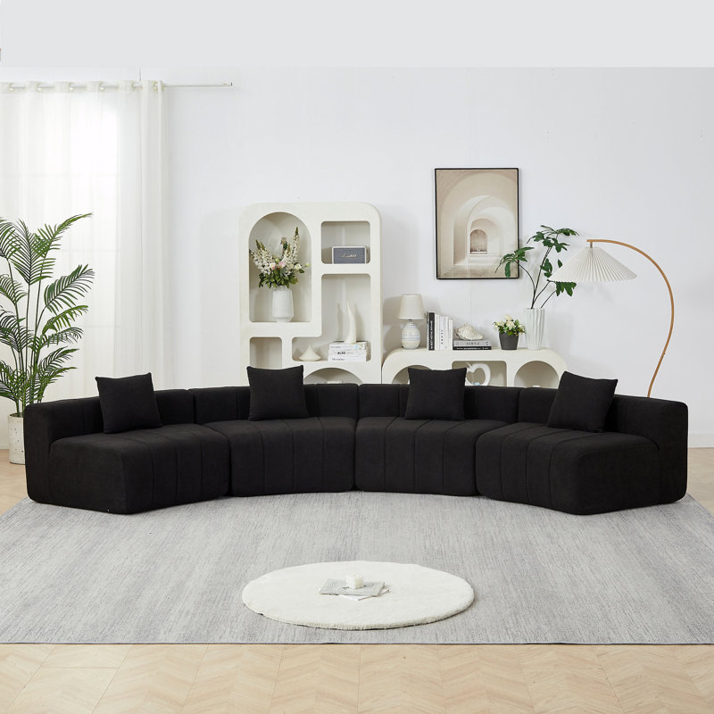 Canapé modulaire courbé Chenille, Chenille noir, H 29 po x l 151 po x P 33 po