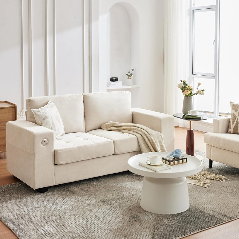 Canapé 70 po en chenille moderne avec charge USB, housse amovible et coussin à ressorts, petit canapé confortable pour appartement, bureau, salon