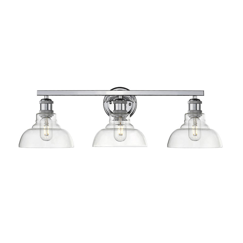 Searcy 27.5" W 3-Light Steel Dimmable Vanity Light with Glass Shades, Chrome, Clear Glass