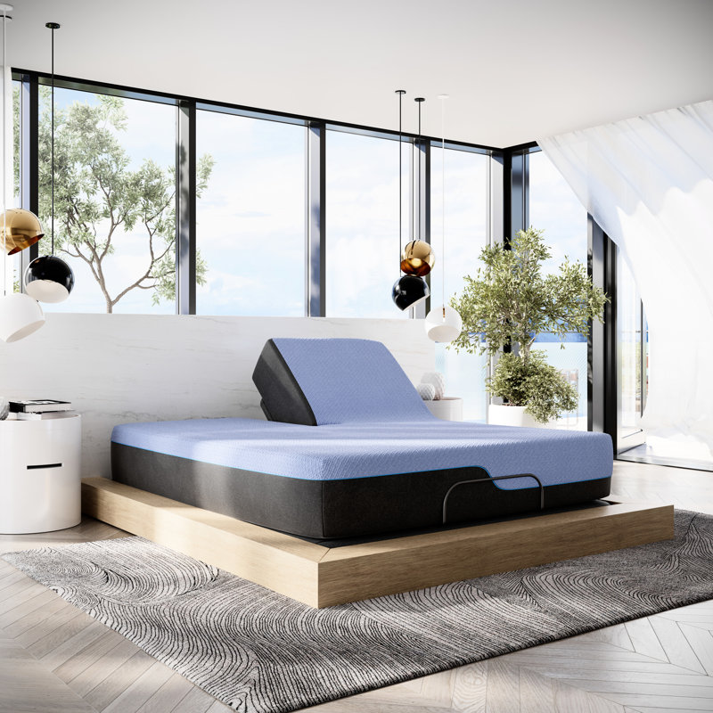 King Size Flex Head Latex Foam Mattress & Adjustable Base - 12 Inch With Blue Ice Cover, Alleviation Foam, Individually Encased Coils For Back Support And Coil Base, Breathable Soothing A Restful