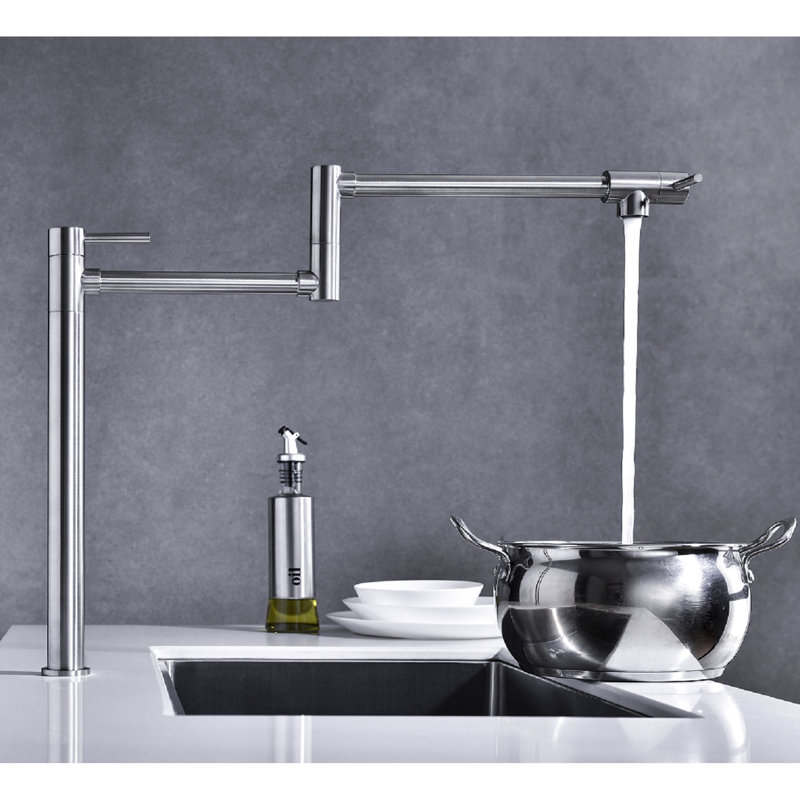 Pot Filler Faucet Extension - Brushed Nickel, Arm For Convenient Filling, Double Handles To Stable Water Flow, Surface, Quiet Flow Aerator