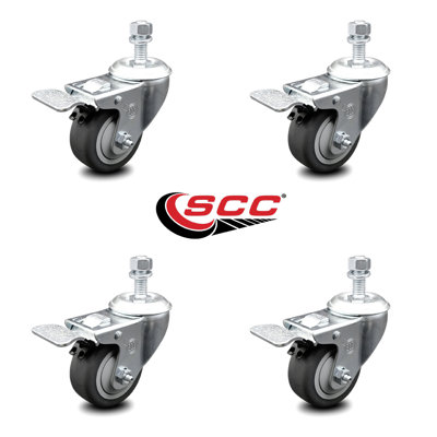 3.5 Inch Thermoplastic Rubber Swivel 3/8 Inch Stem Caster Set Total Lock Brake