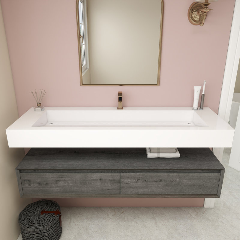 Alysa Wall-Mounted Single Bathroom Vanity Set, Smoke Oak