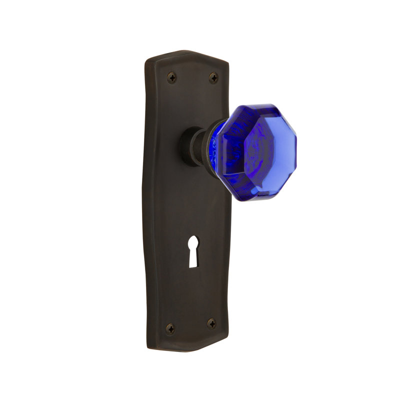 Plaque Prairie avec trou de serrure décoratif et bouton de porte Waldorf Cobalt, Bronze frotté à l'huile
