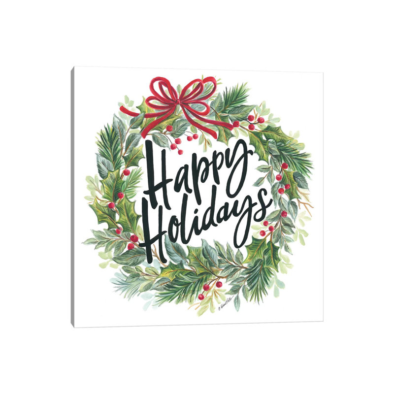 Happy Holidays Wreath - Wrapped Canvas Print, 45.72 cm H x 45.72 cm W