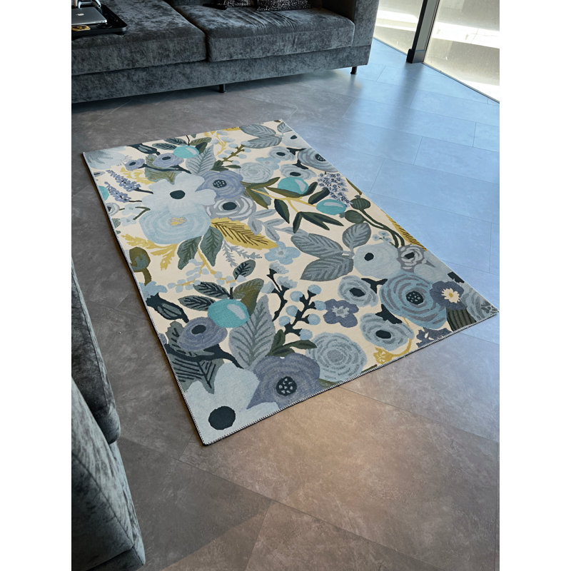 Tapis décoratif multicolore à motif floral rose et bleu, Tapis de couloir 3 pi 3,37 po x 6 pi 6,74 po