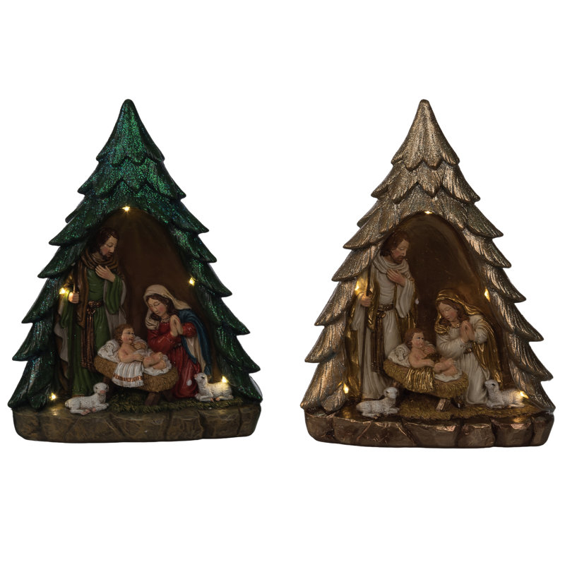 Arbre de crèche en résine DEL, ensemble de crèche, brun, résine, plateau de table, salon, Noël, décoration de Noël