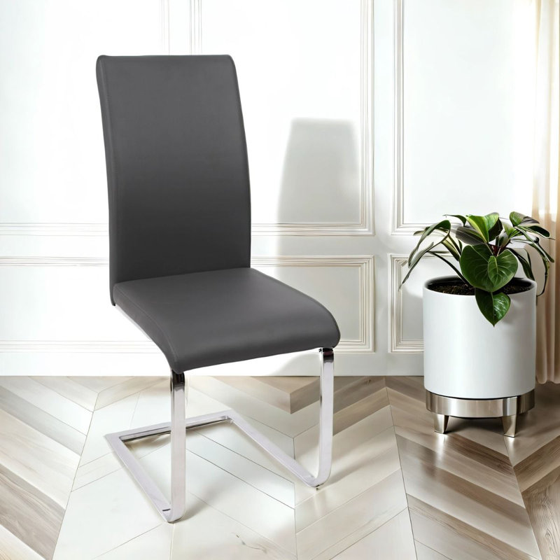 Cordoba Faux Leather Dining Chair With Silver Legs, Grey, 1