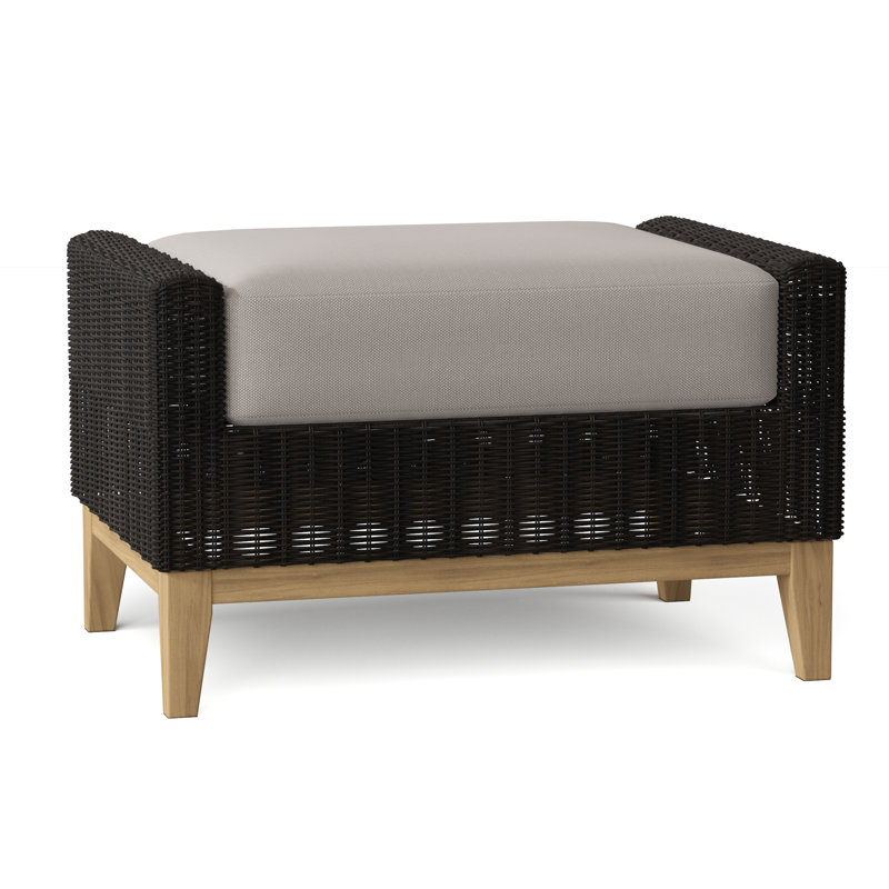 Frances Outdoor Teak Ottoman, Sailcloth Seagull, Frances Black