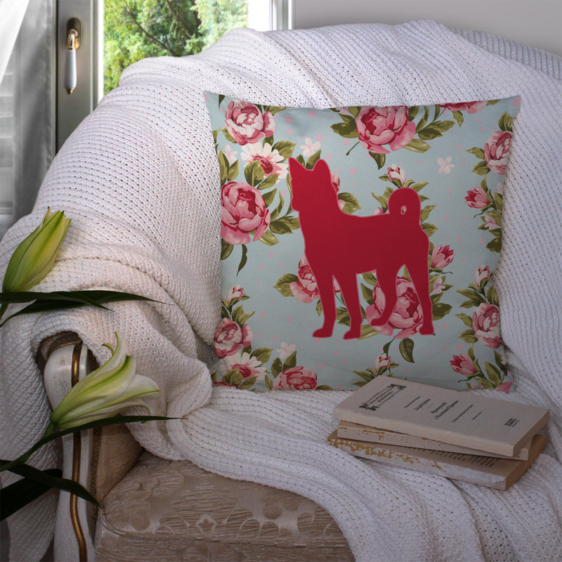 Coussin intérieur / extérieur Basenji Basenji Shabby Elegance Blue Roses, H 14 po x l 14 po x P 4 po