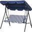 Balancelle d'extérieur bleu foncé 3. Coussin amovible. Structure en acier. Auvent réglable pour patio, jardin. Siège confortable. Capacité de 440 lb. 69,44 po x 43,8 po 61,1 po. Assemblage près de la piscine, patio.