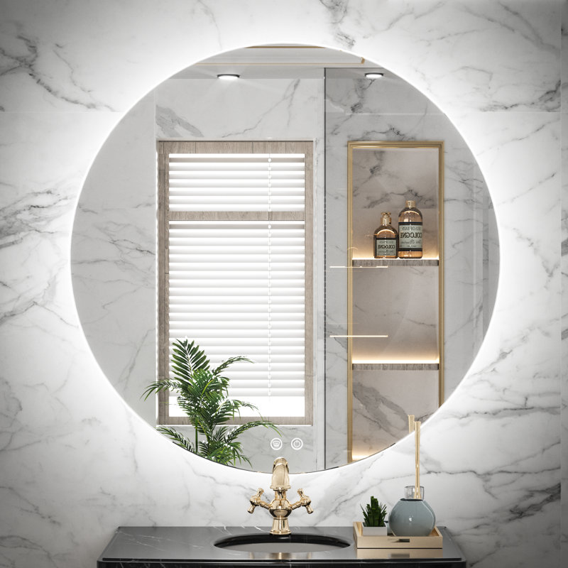Adorna Round Frameless Backlit Mirror, LED Bathroom Vanity Mirror with 3 Color Temperature, Stepless Dimmable Brightness, Anti-fog Function, 50000h Lifetime, Shatterproof Film