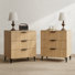 Ensemble de 2 tables de chevet modernes en bois cannelé avec 3 tiroirs, l 25,6 po x P 13,8 po x H 29,5 po, naturel