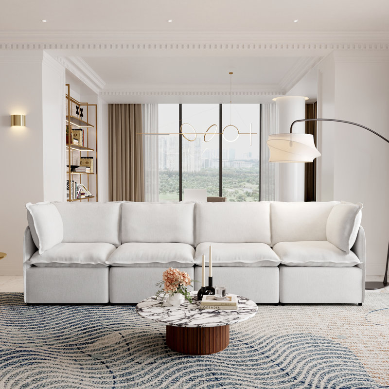 Ensemble de canapé modulaire 4 pièces, grand canapé avec cadre en fer léger et housse, Beige Polyester