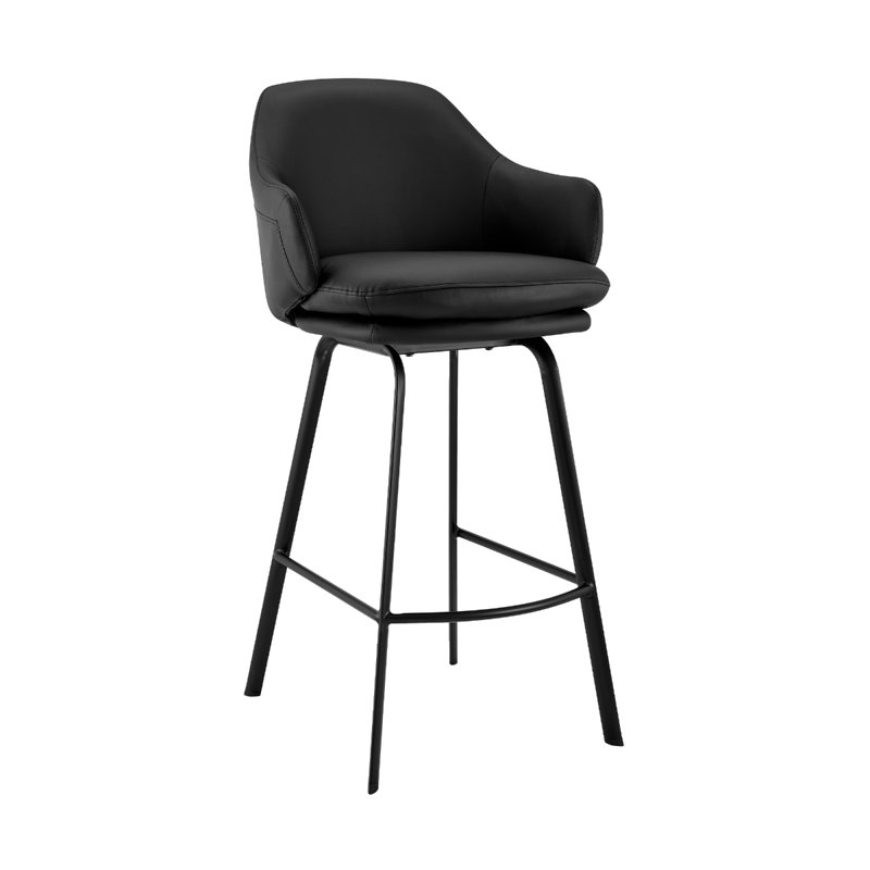 Tabouret de bar ou de comptoir pivotant avec repose-pieds Aurea, Similicuir noir