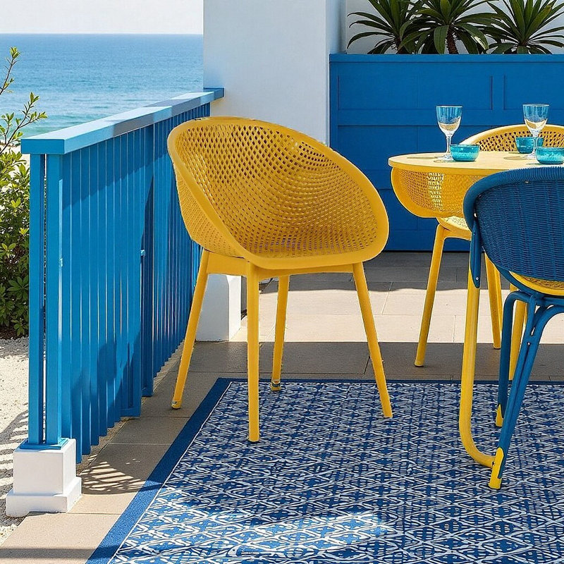 Ensemble de 2 chaises longues modernes en maille PP, Jaune