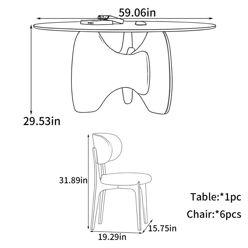 Table de salle à manger ronde Retro, 7 pièces : table, 6 chaises, H 29,53 po x L 59,06 po x l 59,06 po