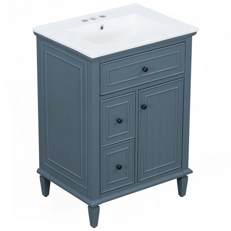 Meuble-lavabo 24 po avec lavabo en céramique, Bleu gris