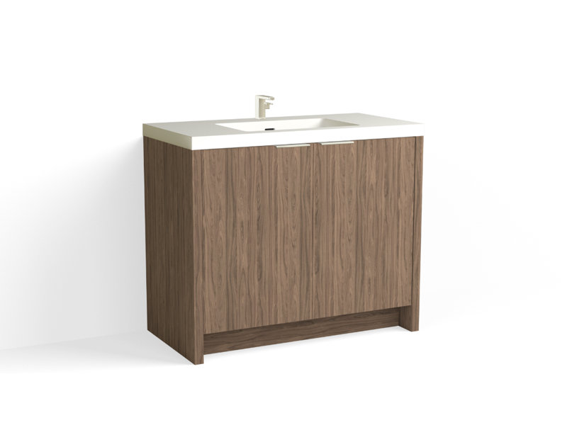 Mesa 42" W Freestanding Single Bathroom Vanity , White Matte, Nocino/Polished Nickel, Single-Hole