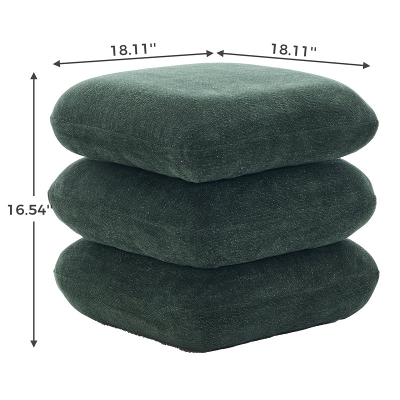 Modern Upholstered Square Swivel-Top Ottoman, Green
