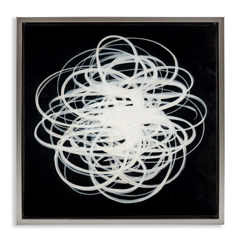 «Chaotic Scribble on Black Canvas» par KC Haxton, Cadre flottant gris lustré, H 18 po x l 18 po
