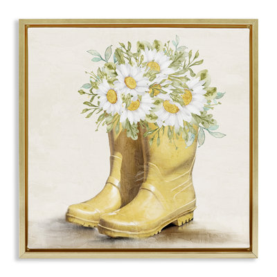 «Sunny Daisy bottes», art mural encadré sur toile flottante par Kim Allen