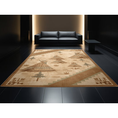 Soft Plush Macalester Country Rustic Vintage Look Area Rug in Brown – Beige Binding