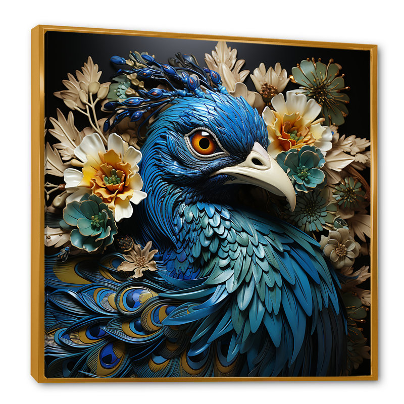 Majestic Flowerful Peacocks Harmony sur toile, Cadre flottant doré, H 24 po x l 24 po