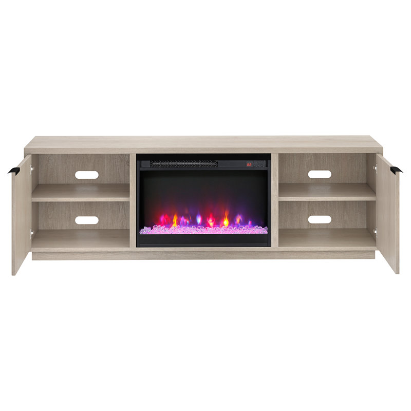 Mansfield Rectangular TV Stand with 26" Crystal Fireplace for TVs up to 78", White Wood