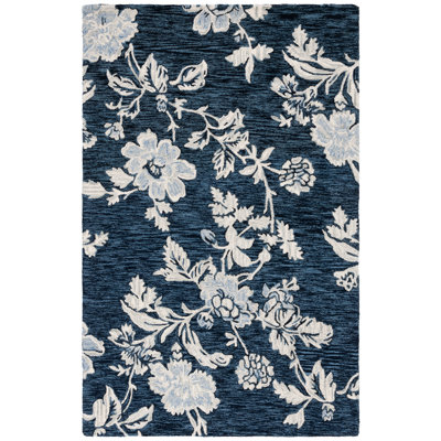 Tapis en laine touffeté à la main bleu marine / ivoire Hober