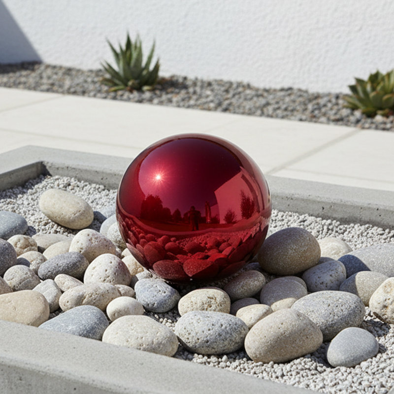 Globe terrestre extérieur en acier inoxydable à miroir 10 po Obrien - rouge - ensemble de 2, Rouge, 2