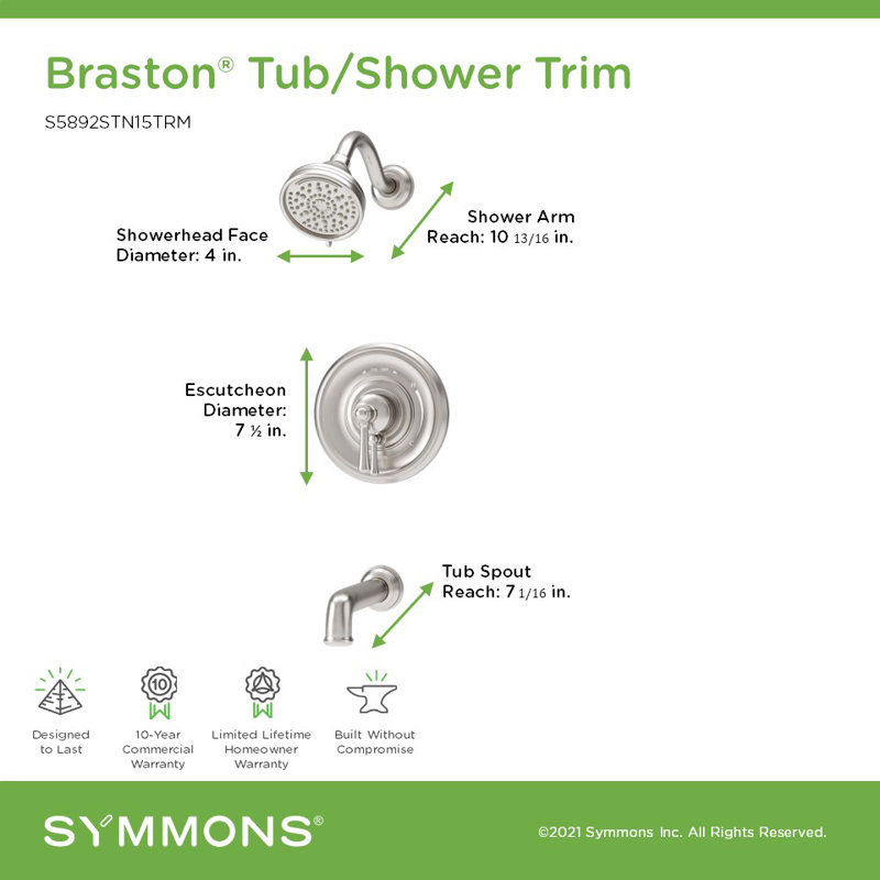 Braston HydroMersion Tub and Shower Faucet with Volume Control, Satin Nickel