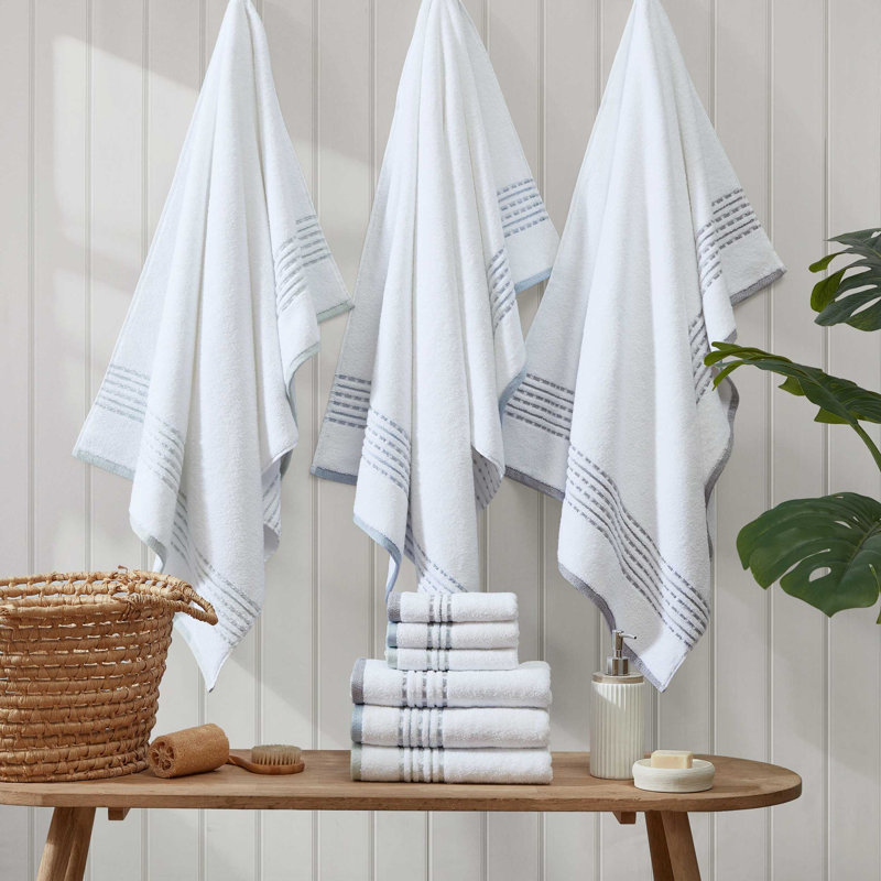 Cliff Side Cotton 3 Piece Towel Set, White/Gray
