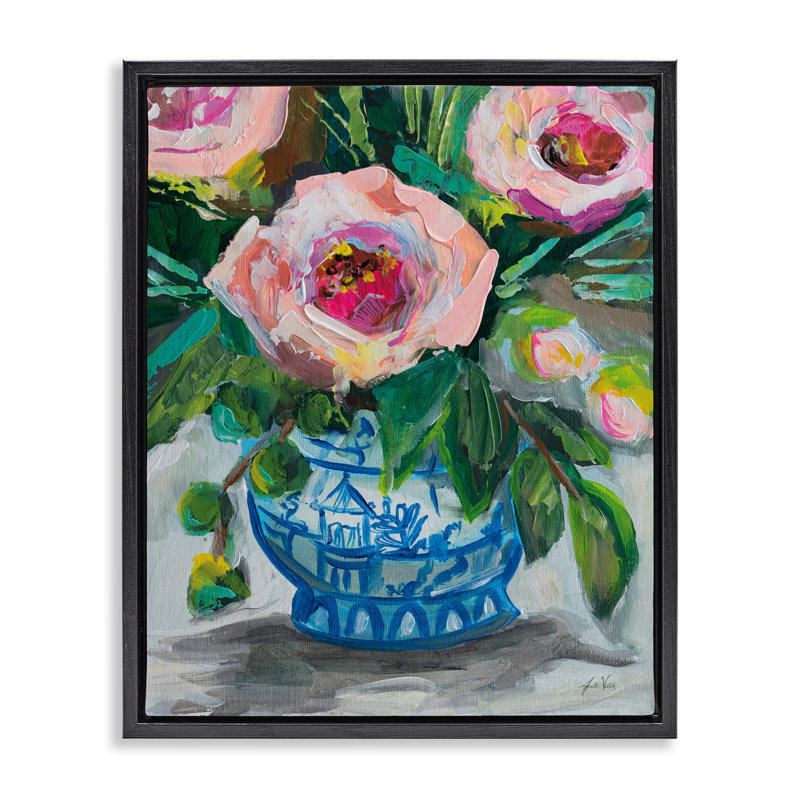 Cadre flottant Feeling Rosy Bouquet, design par Jeanette Vertentes, H 31 po x l 25 po, Cadre flottant noir de jais