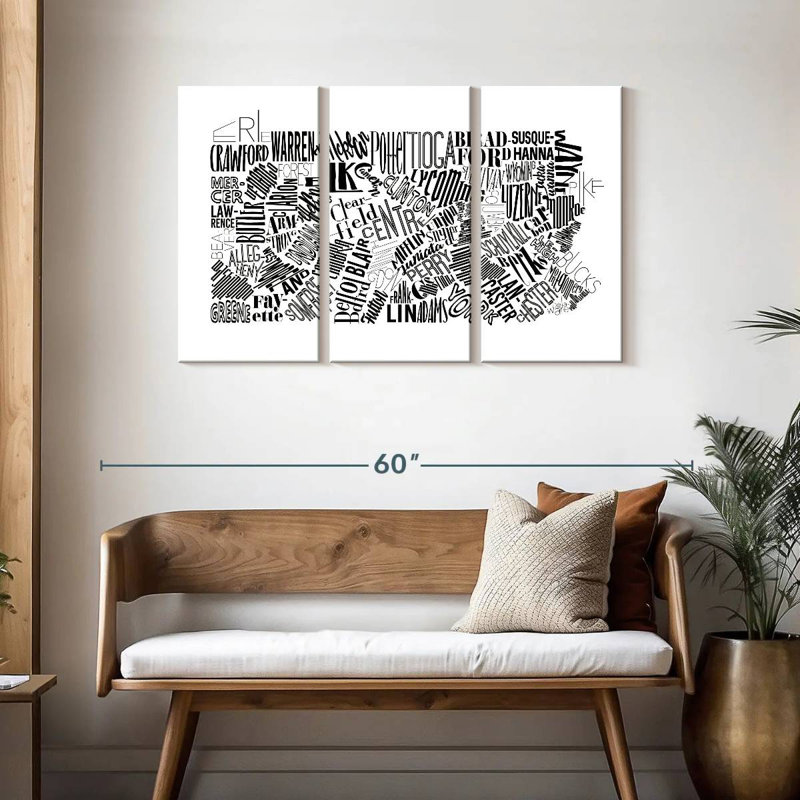 Aliaz Pennsylvania Map Typography, 28" H x 45" W