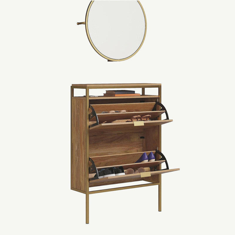 Armoire à chaussures murale avec miroir, finition brune