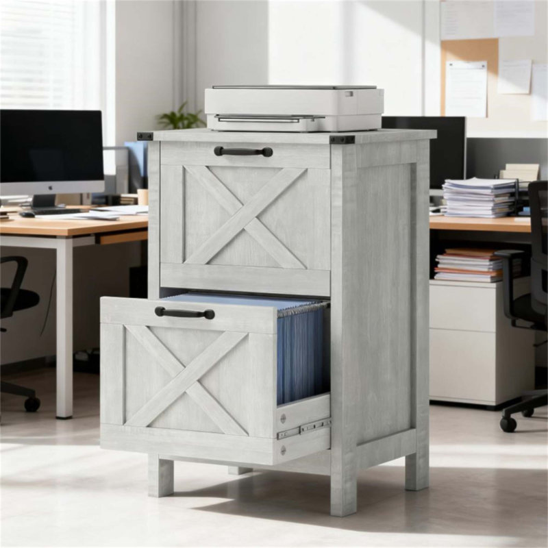 Charmante armoire de rangement de style campagnard avec 2 tiroirs réglables pour classeurs de format A4 et lettre, sécurité anti-basculement et cadre en panneau de particules durable